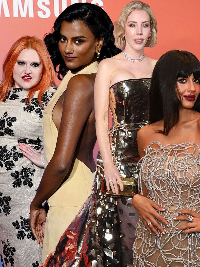Image may contain Beth Ditto Jameela Jamil Katherine Ryan Fashion Adult Person Clothing Dress and Wedding